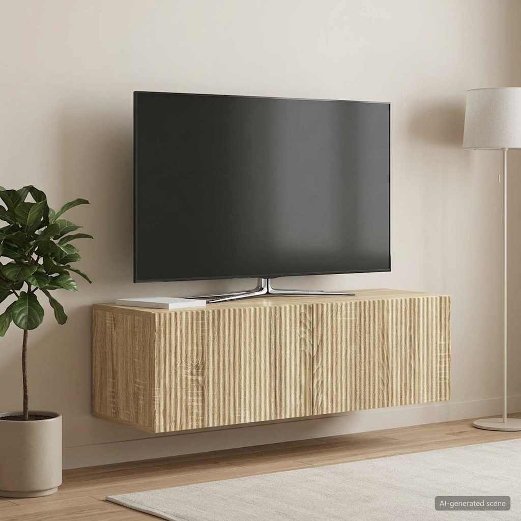Fali TV szekrény Sonoma Tölgy 98 x 31 x 30 cm Szerelt Fa
