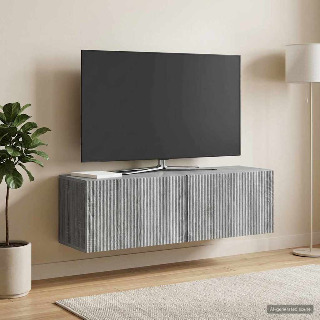 Fali TV szekrény Szürke Sonoma 98 x 31 x 30 cm Szerelt Fa