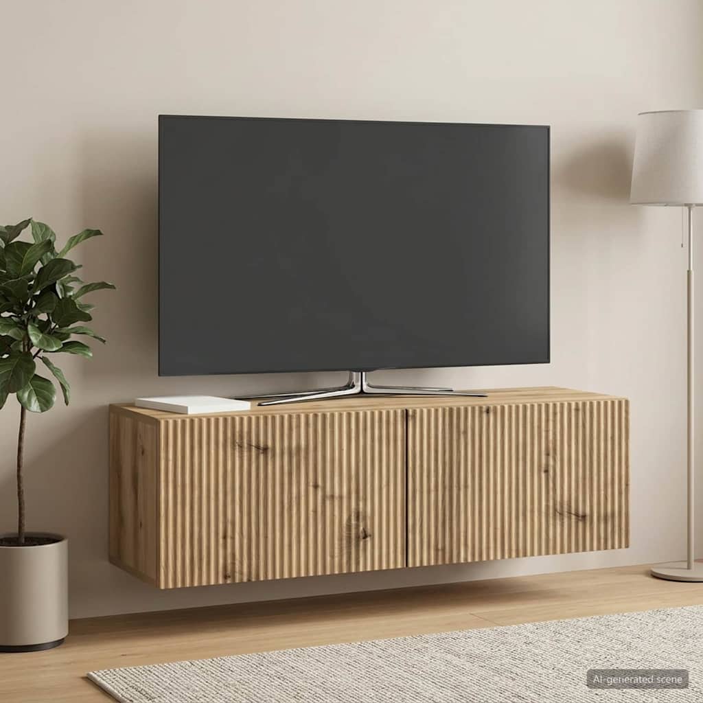 Fali TV szekrény 98 x 31 x 30 cm Kézműves Tölgy Szerelt Fa