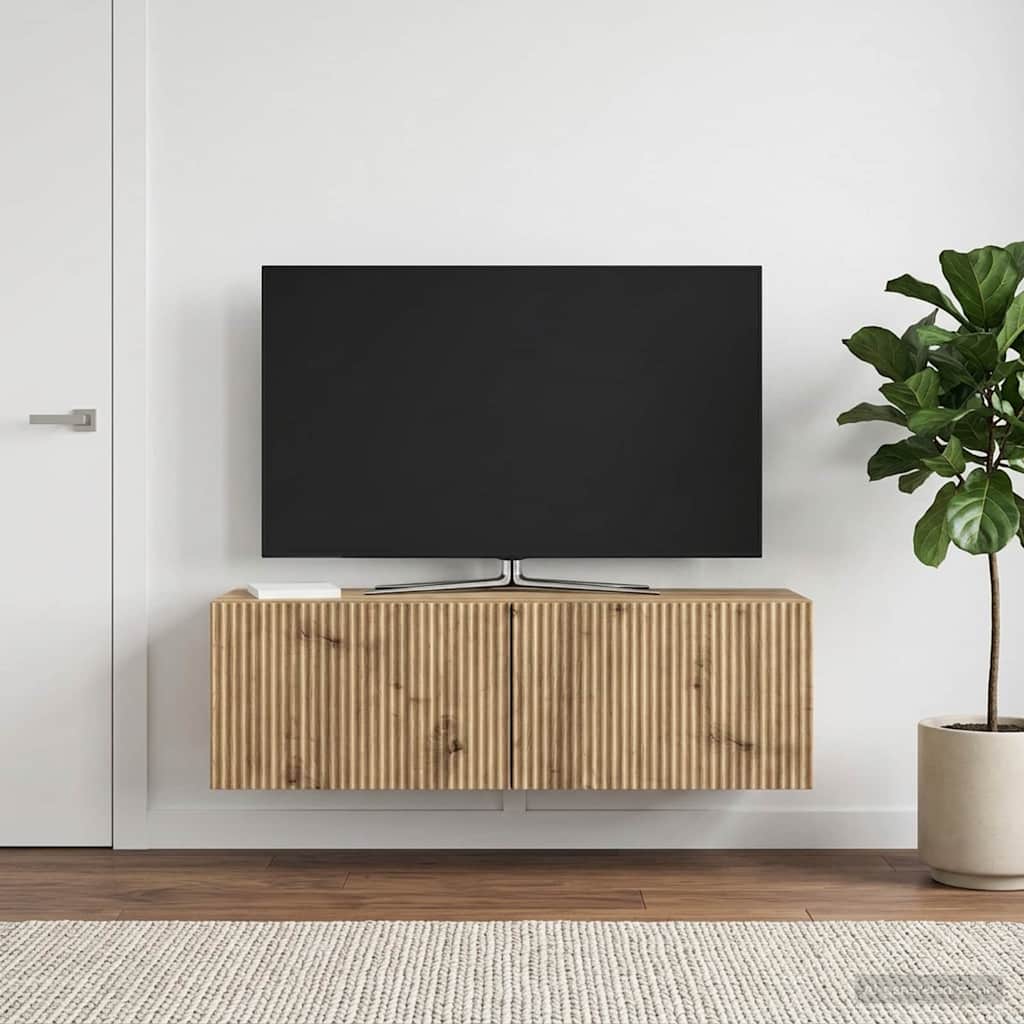 Fali TV szekrény 98 x 31 x 30 cm Kézműves Tölgy Szerelt Fa
