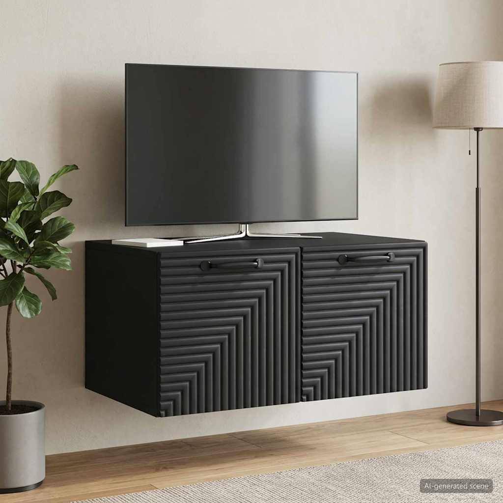 Fali TV szekrény Fekete 59,5 x 41 x 30 cm Szerelt Fa