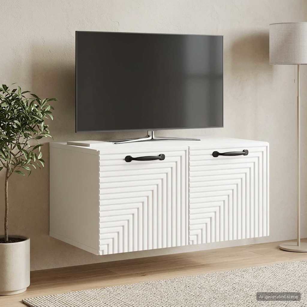 Fali TV szekrény Magasfényű Fehér 59,5 x 41 x 30 cm Szerelt Fa