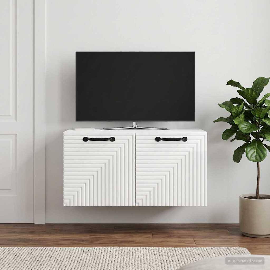 Fali TV szekrény Magasfényű Fehér 59,5 x 41 x 30 cm Szerelt Fa