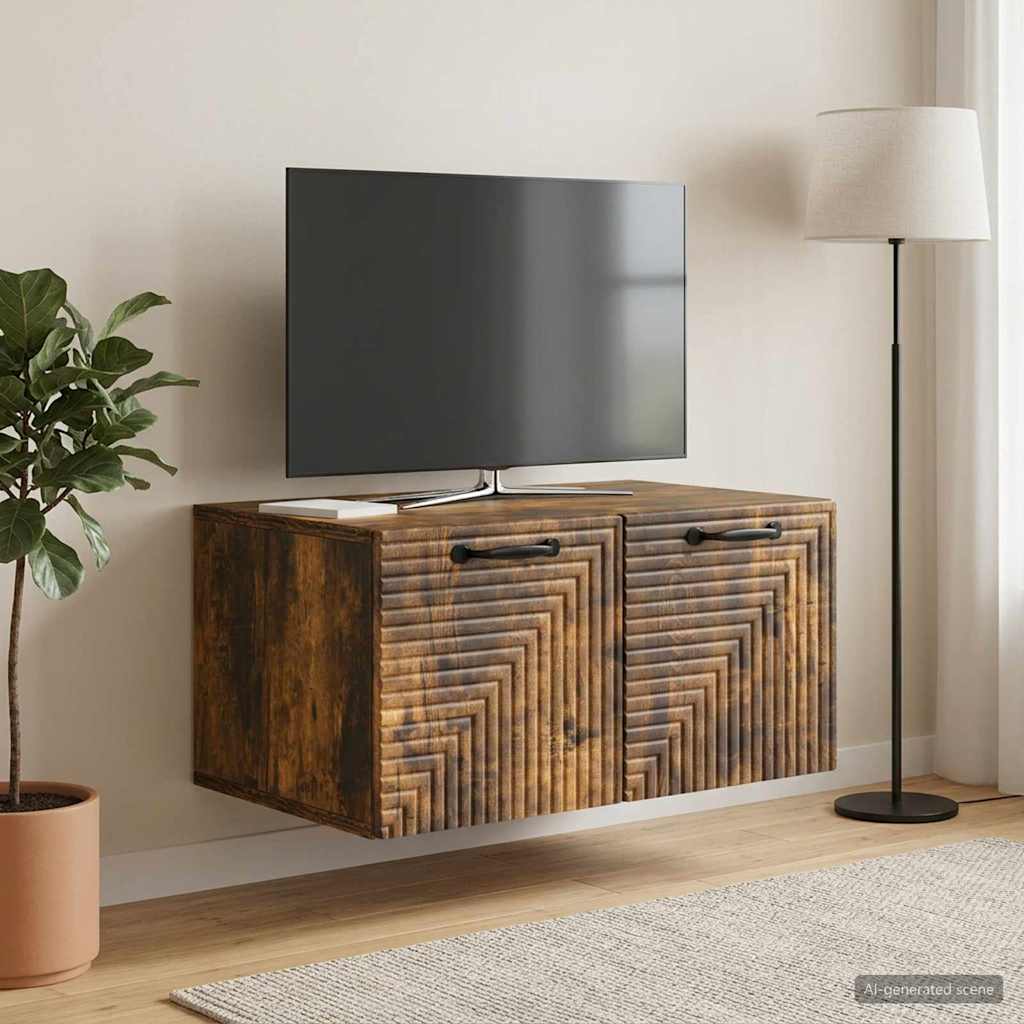 Fali TV szekrény Füstös Tölgy 59,5 x 41 x 30 cm Szerelt Fa