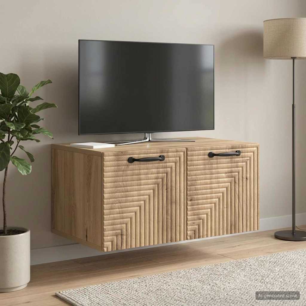 Fali TV szekrény 59,5 x 41 x 30 cm Kézműves Tölgy Szerelt Fa
