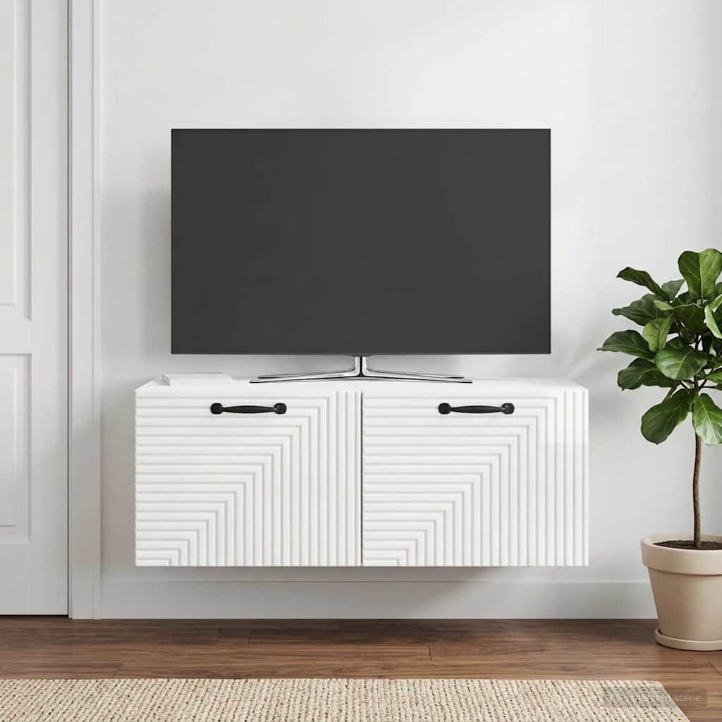 Fali TV szekrény Magasfényű Fehér 78,5 x 41 x 30 cm Szerelt Fa