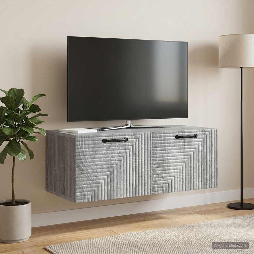 Fali TV szekrény Szürke Sonoma 78,5 x 41 x 30 cm Szerelt Fa