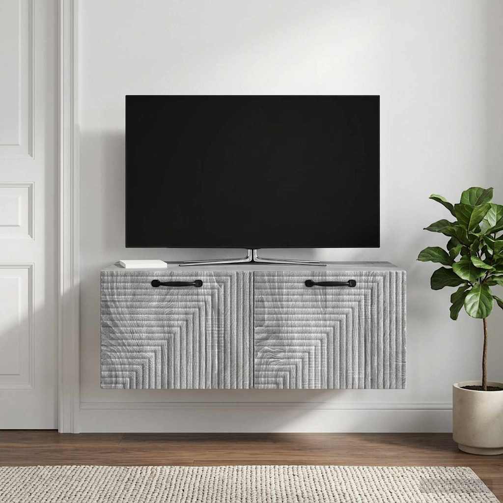 Fali TV szekrény Szürke Sonoma 78,5 x 41 x 30 cm Szerelt Fa