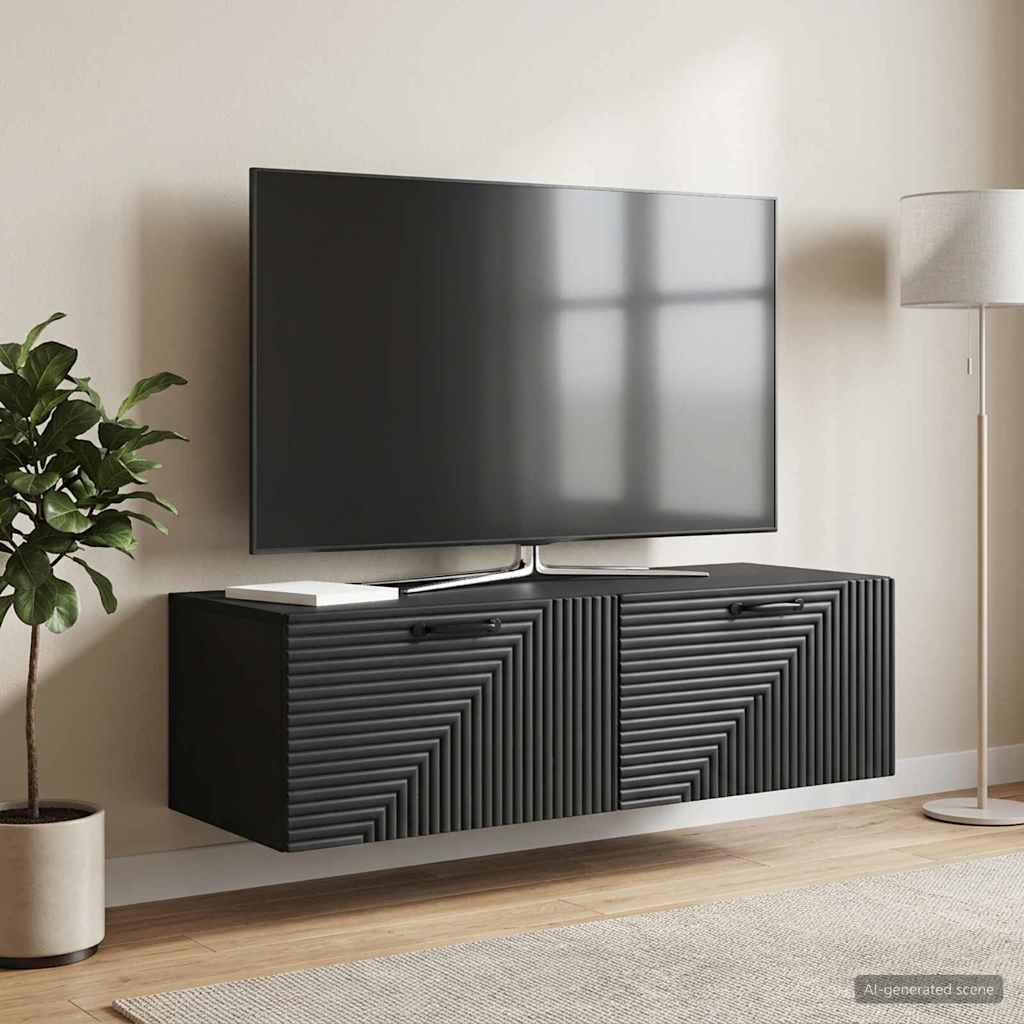 Fali TV szekrény Fekete 98 x 41 x 30 cm Szerelt Fa