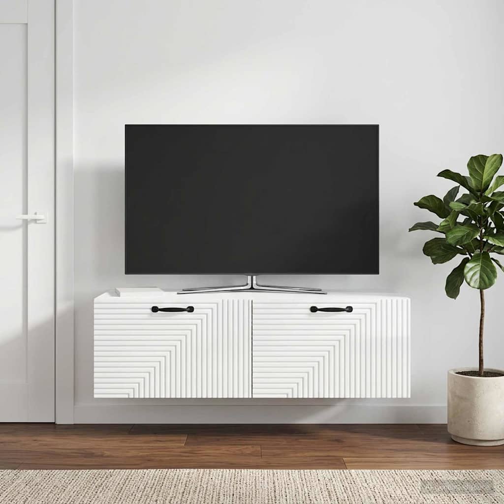 Fali TV szekrény Magasfényű Fehér 98 x 41 x 30 cm Szerelt Fa