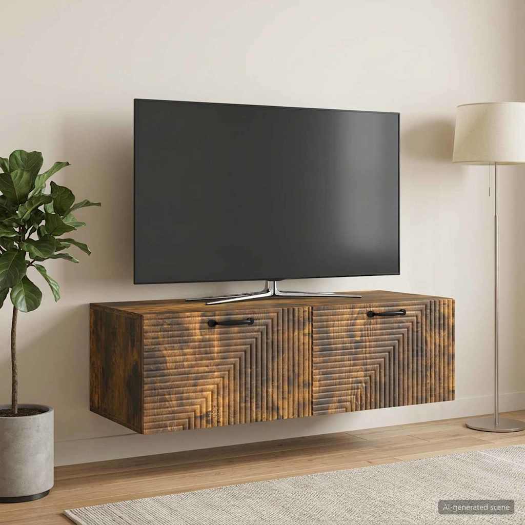 Fali TV szekrény Füstös Tölgy 98 x 41 x 30 cm Szerelt Fa