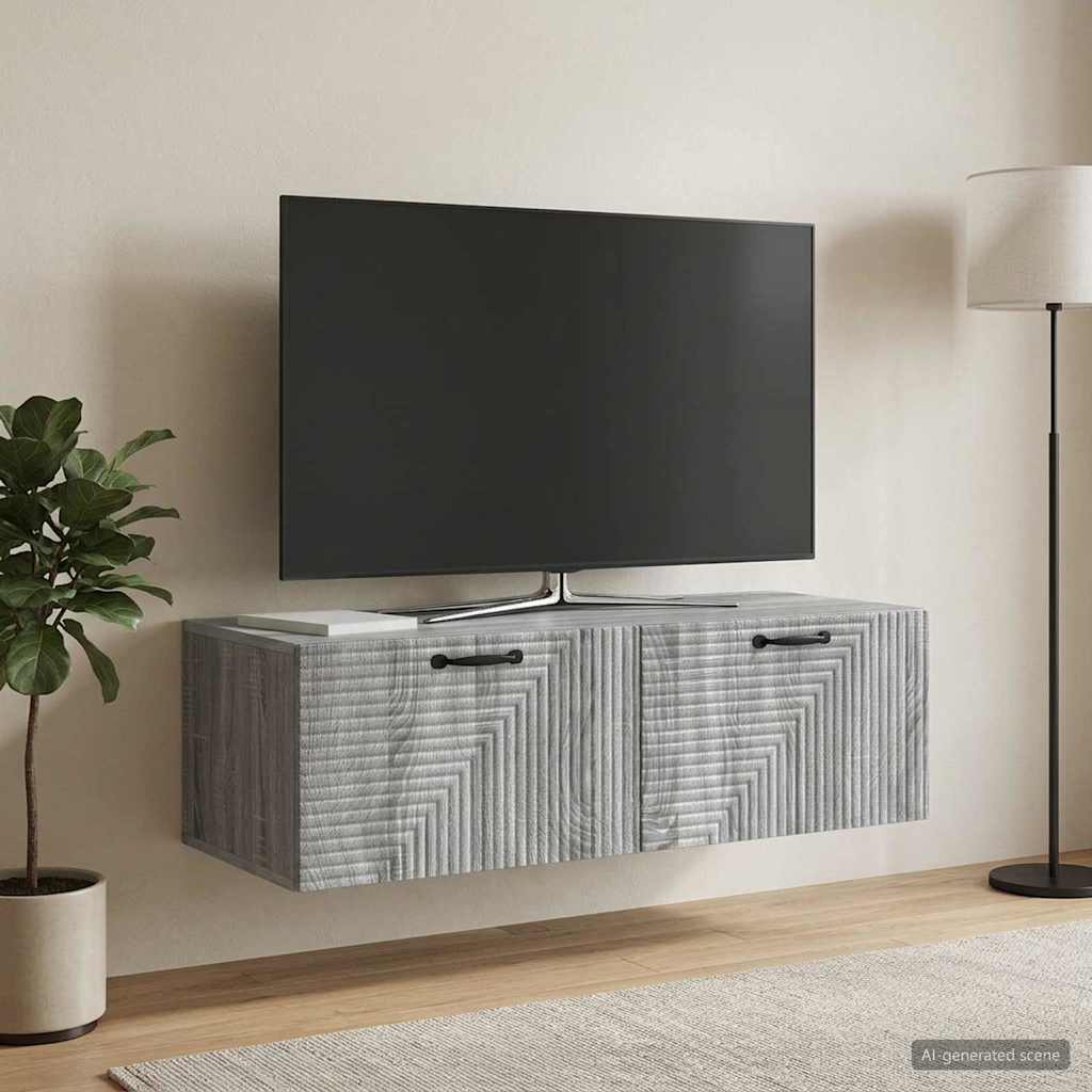 Fali TV szekrény Szürke Sonoma 98 x 41 x 30 cm Szerelt Fa