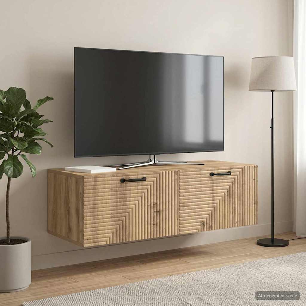 Fali TV szekrény 98 x 41 x 30 cm Kézműves Tölgy Szerelt Fa