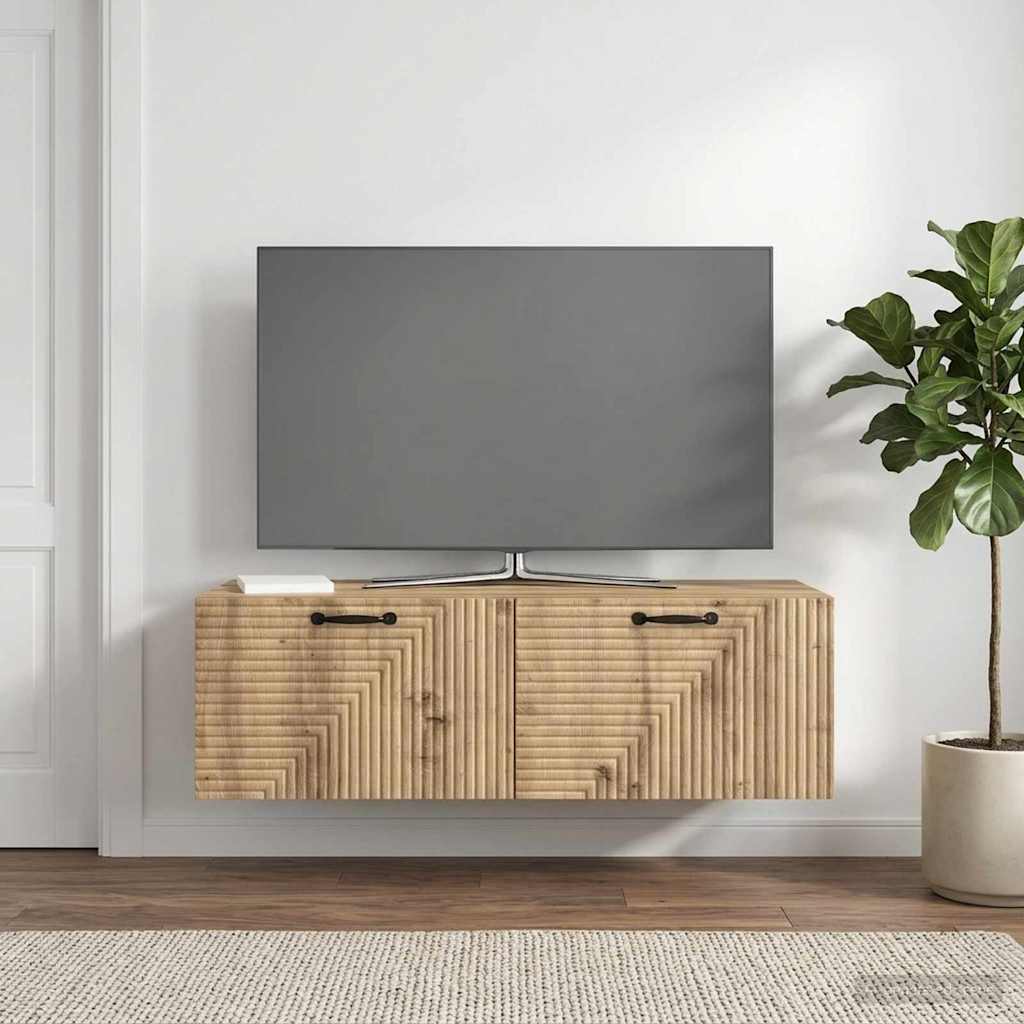 Fali TV szekrény 98 x 41 x 30 cm Kézműves Tölgy Szerelt Fa