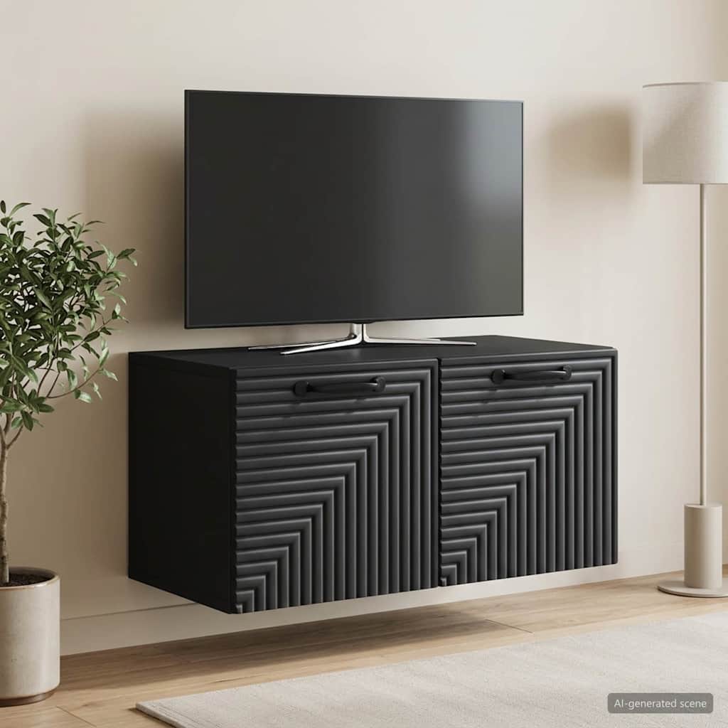 Fali TV szekrény Fekete 59,5 x 31 x 30 cm Szerelt Fa