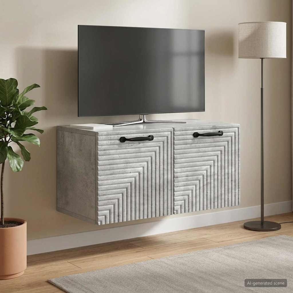 Fali TV szekrény Betonszürke 59,5 x 31 x 30 cm Szerelt Fa
