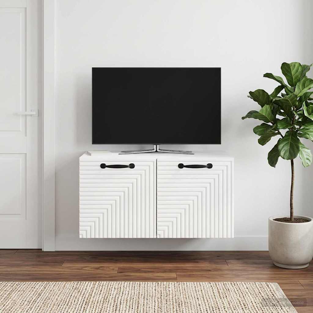 Fali TV szekrény Magasfényű Fehér 59,5 x 31 x 30 cm Szerelt Fa