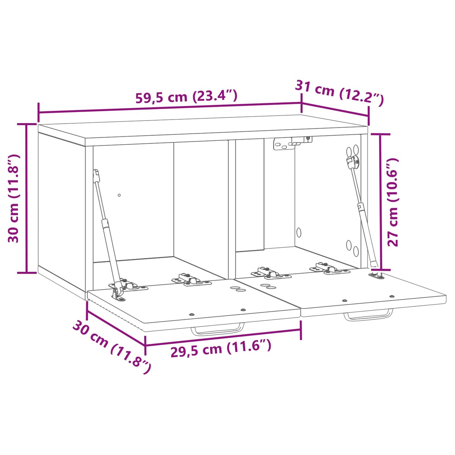 Fali TV szekrény Szürke Sonoma 59,5 x 31 x 30 cm Szerelt Fa