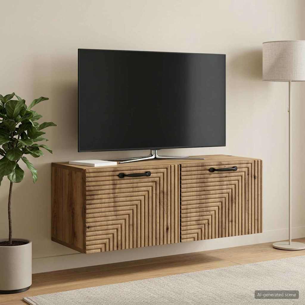 Fali TV szekrény 78,5 x 31 x 30 cm Kézműves Tölgy Szerelt Fa