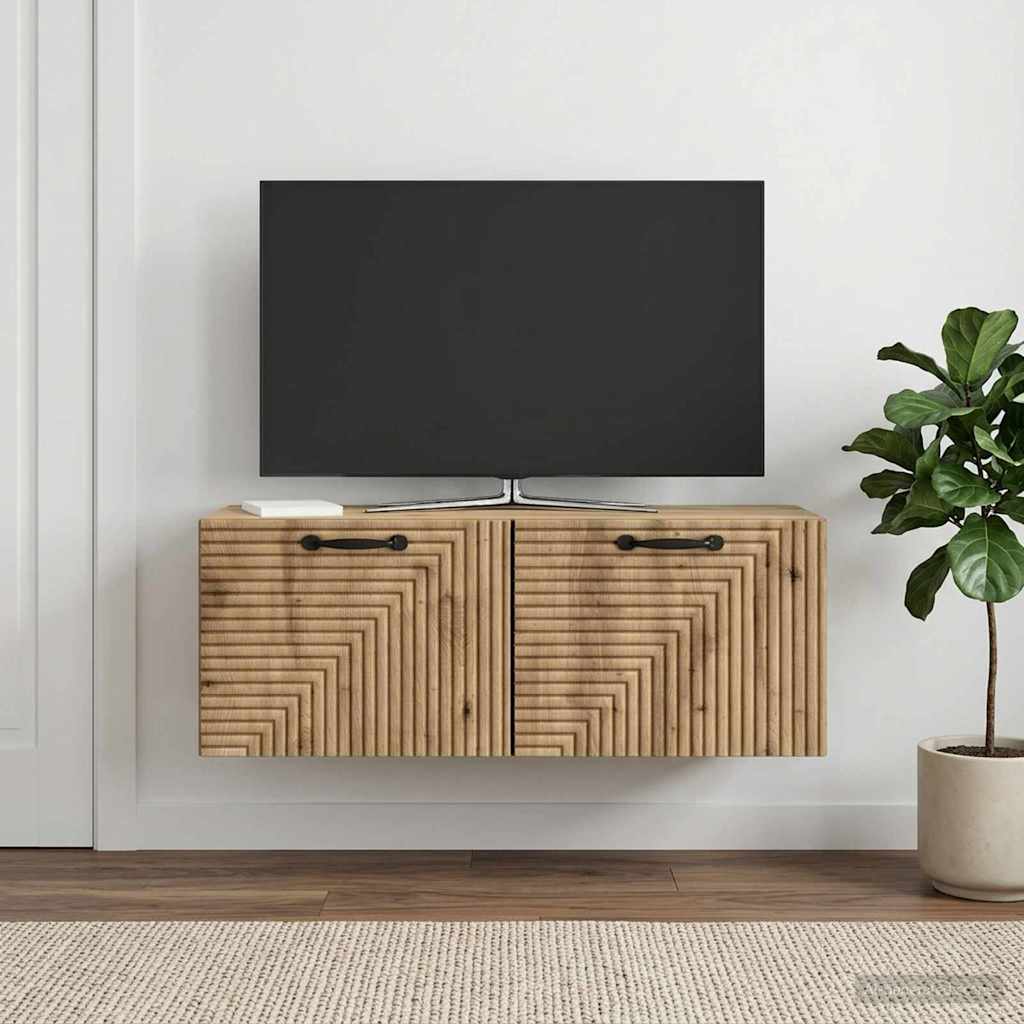 Fali TV szekrény 78,5 x 31 x 30 cm Kézműves Tölgy Szerelt Fa