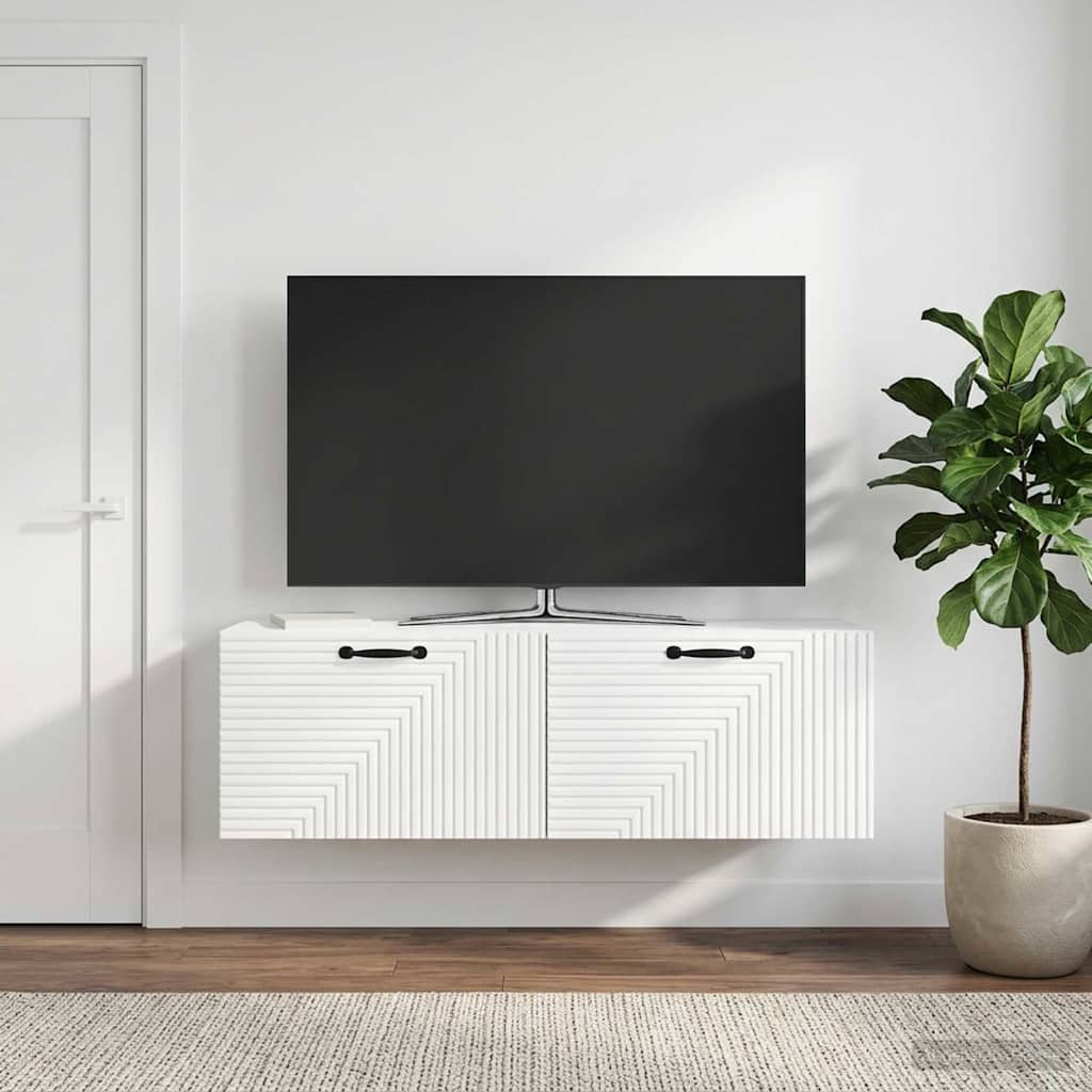 Fali TV szekrény Magasfényű Fehér 98 x 31 x 30 cm Szerelt Fa