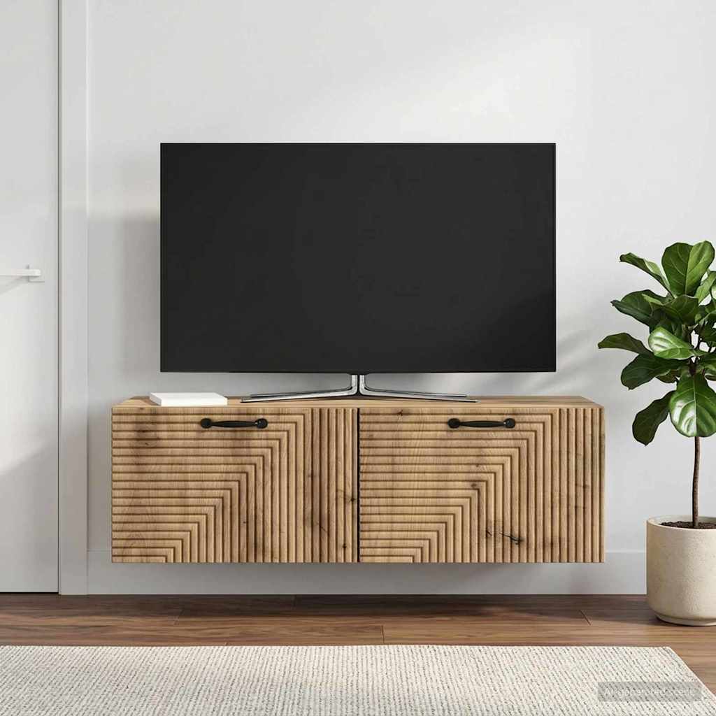 Fali TV szekrény 98 x 31 x 30 cm Kézműves Tölgy Szerelt Fa