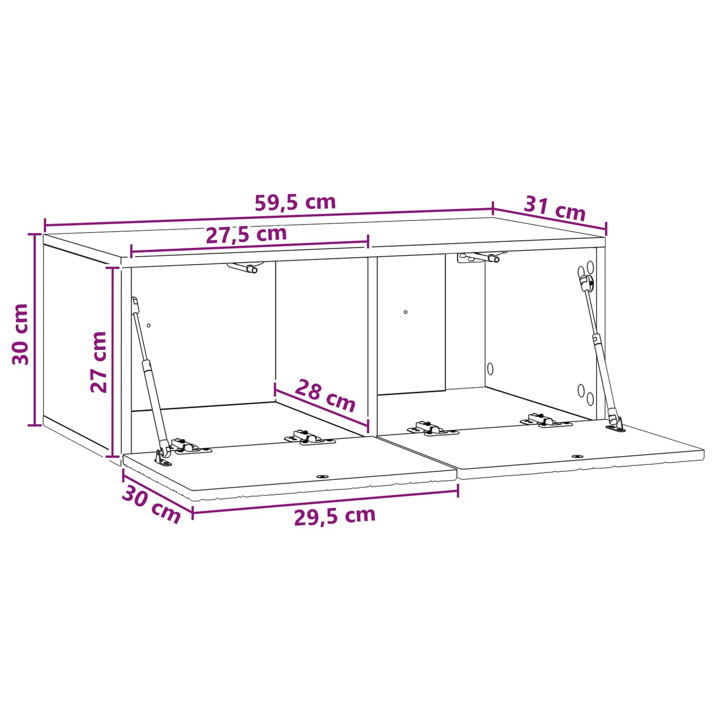 Fali TV szekrény 59,5 x 31 cm Magasfényű Fehér Szerelt Fa