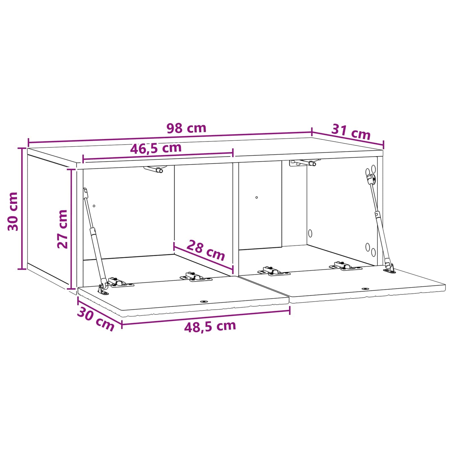 Fali TV szekrény 98 x 31 cm Füstös Tölgy Szerelt Fa