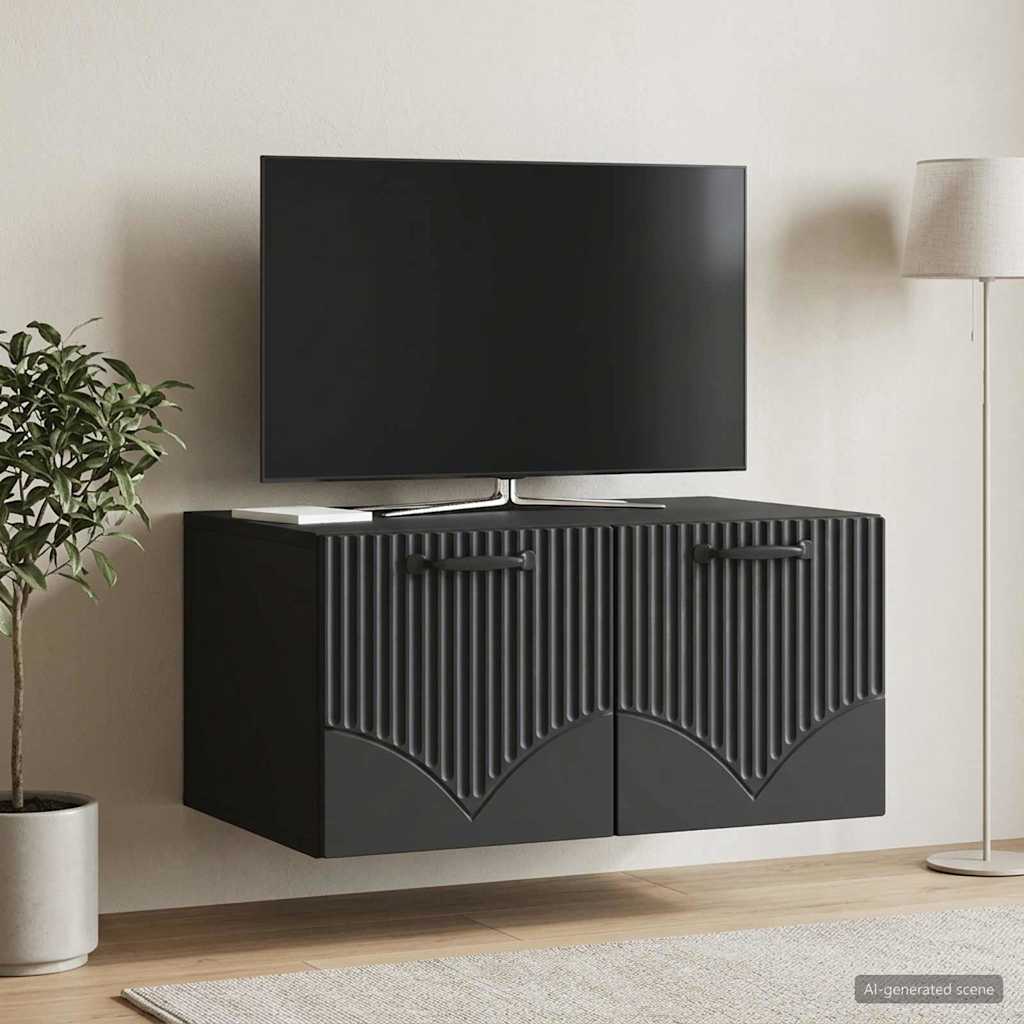 Fali TV szekrény Fekete 59,5 x 41 x 30 cm Szerelt Fa