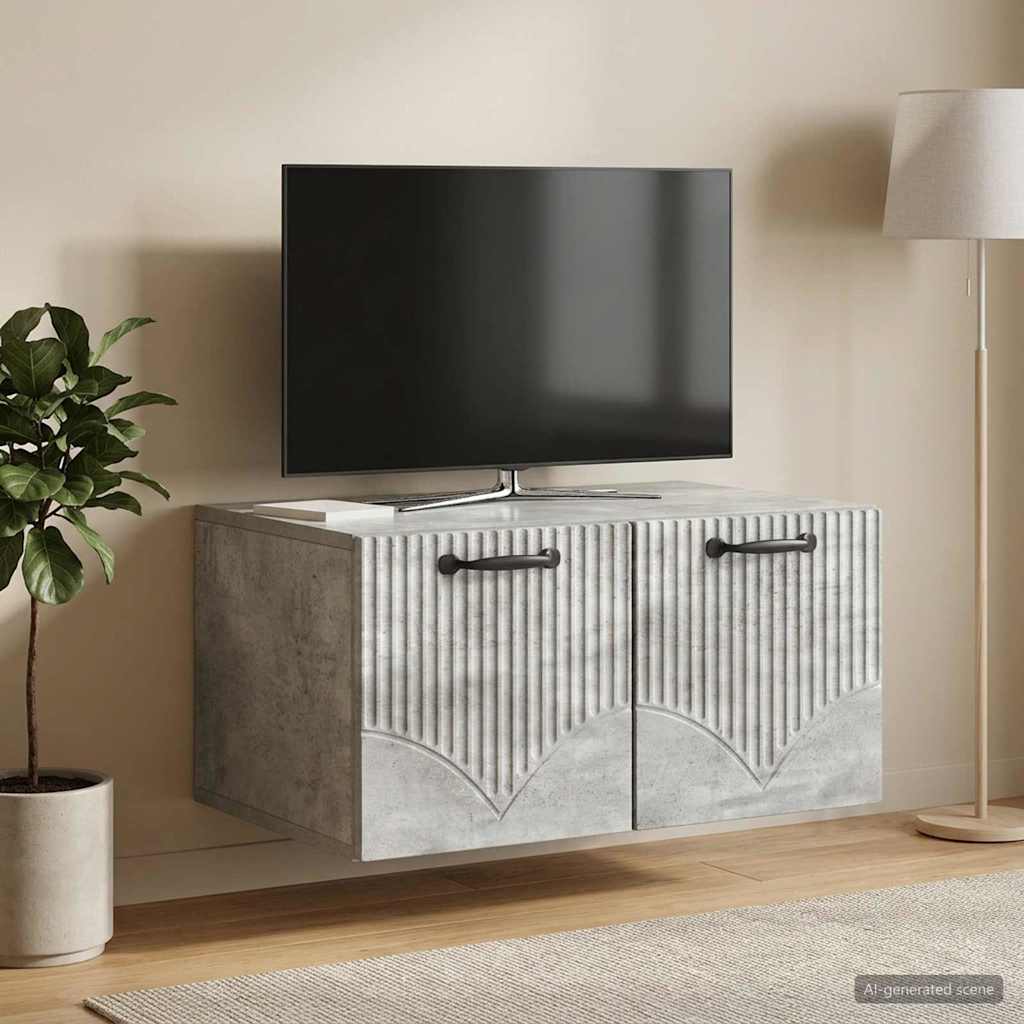 Fali TV szekrény Betonszürke 59,5 x 41 x 30 cm Szerelt Fa