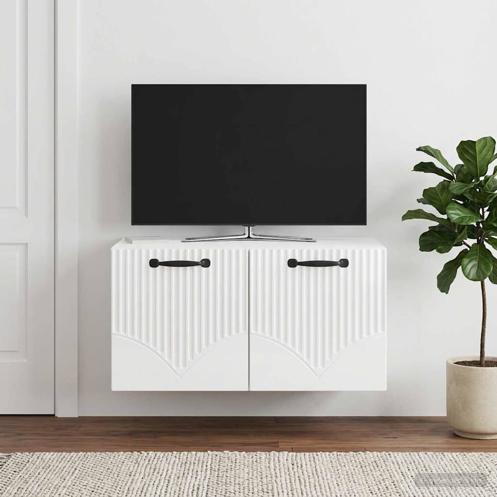 Fali TV szekrény Magasfényű Fehér 59,5 x 41 x 30 cm Szerelt Fa