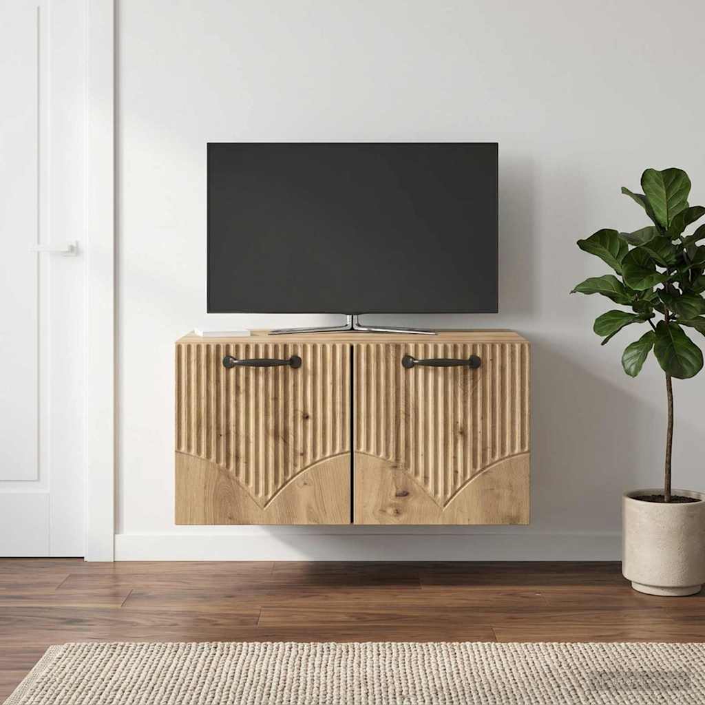 Fali TV szekrény 59,5 x 41 x 30 cm Kézműves Tölgy Szerelt Fa