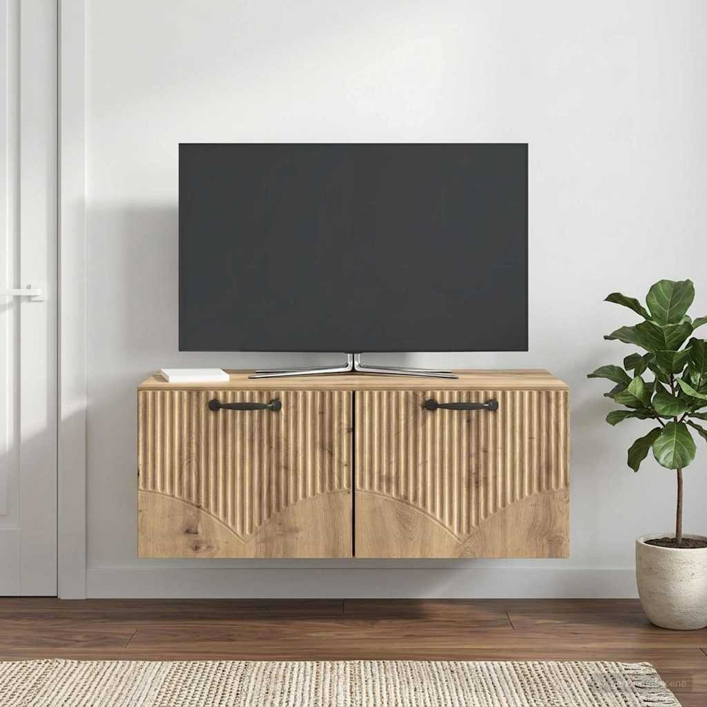 Fali TV szekrény 78,5 x 41 x 30 cm Kézműves Tölgy Szerelt Fa