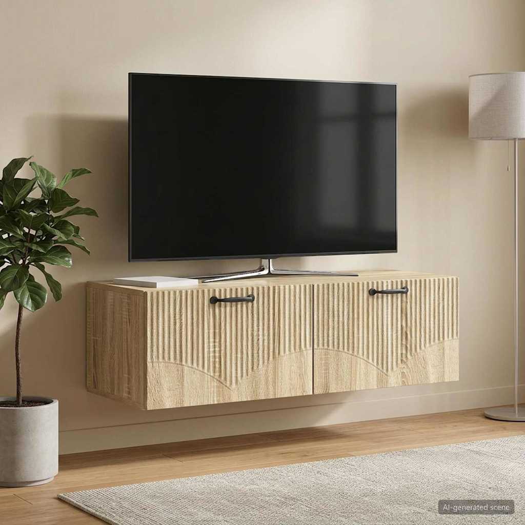 Fali TV szekrény Sonoma Tölgy 98 x 41 x 30 cm Szerelt Fa