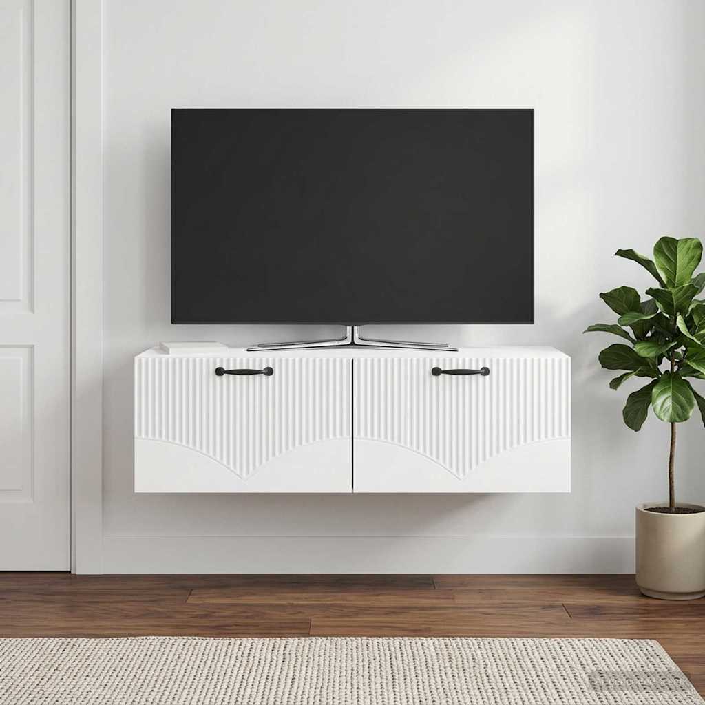 Fali TV szekrény Magasfényű Fehér 98 x 41 x 30 cm Szerelt Fa