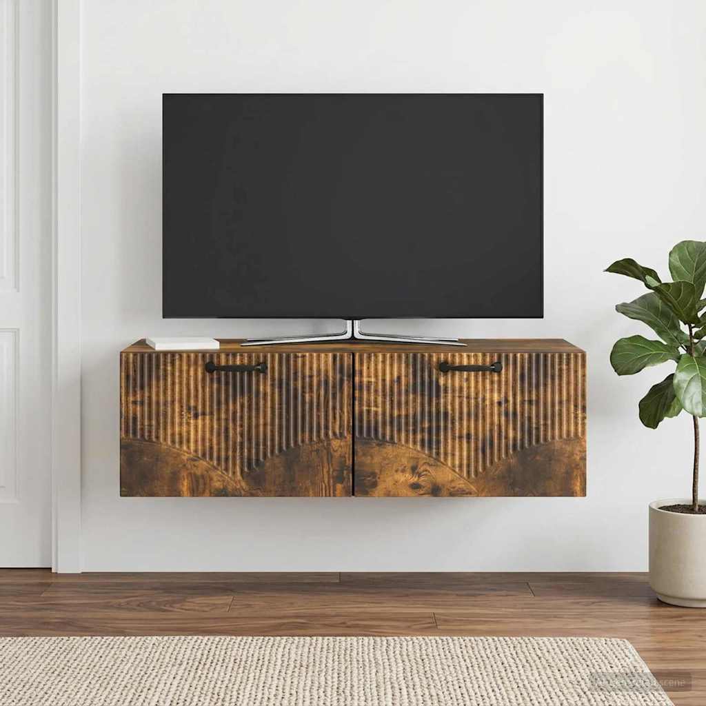 Fali TV szekrény Füstös Tölgy 98 x 41 x 30 cm Szerelt Fa