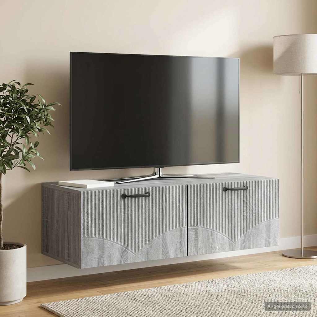 Fali TV szekrény Szürke Sonoma 98 x 41 x 30 cm Szerelt Fa