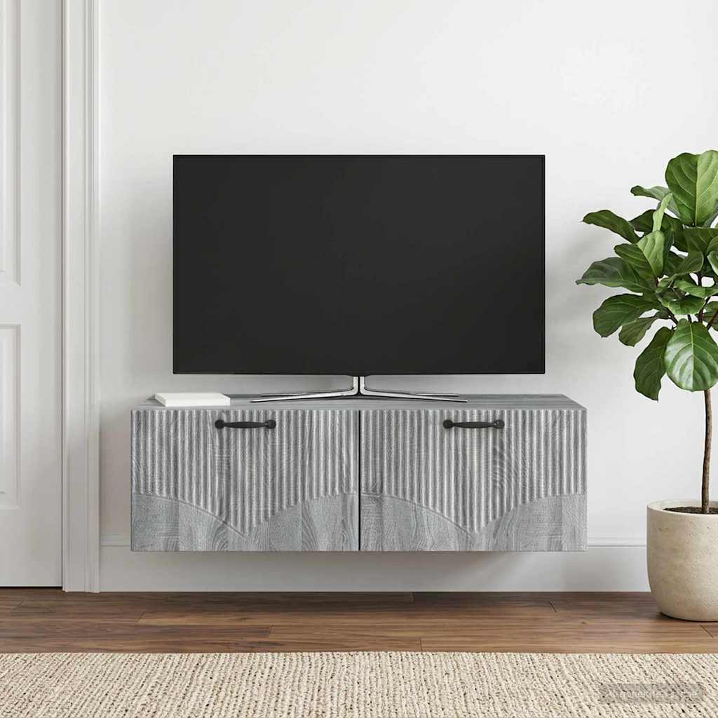 Fali TV szekrény Szürke Sonoma 98 x 41 x 30 cm Szerelt Fa