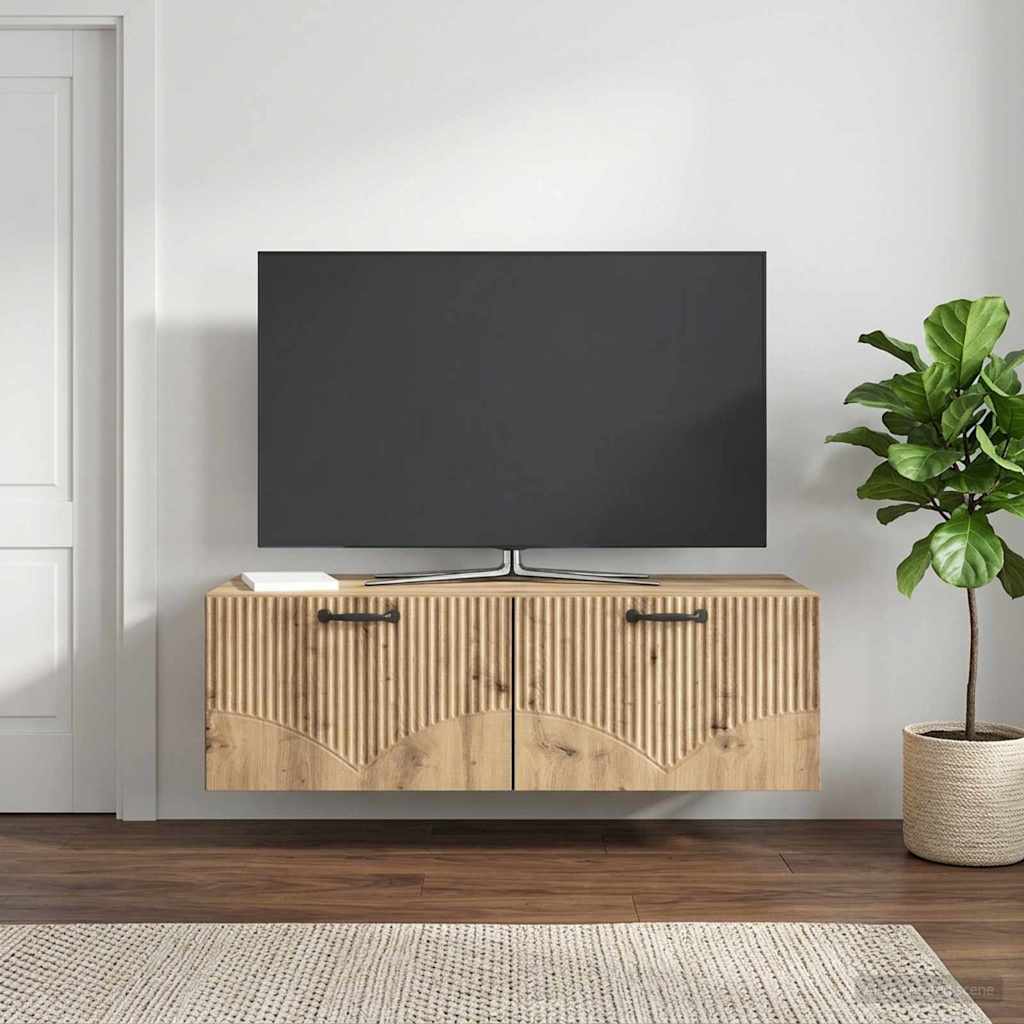 Fali TV szekrény 98 x 41 x 30 cm Kézműves Tölgy Szerelt Fa