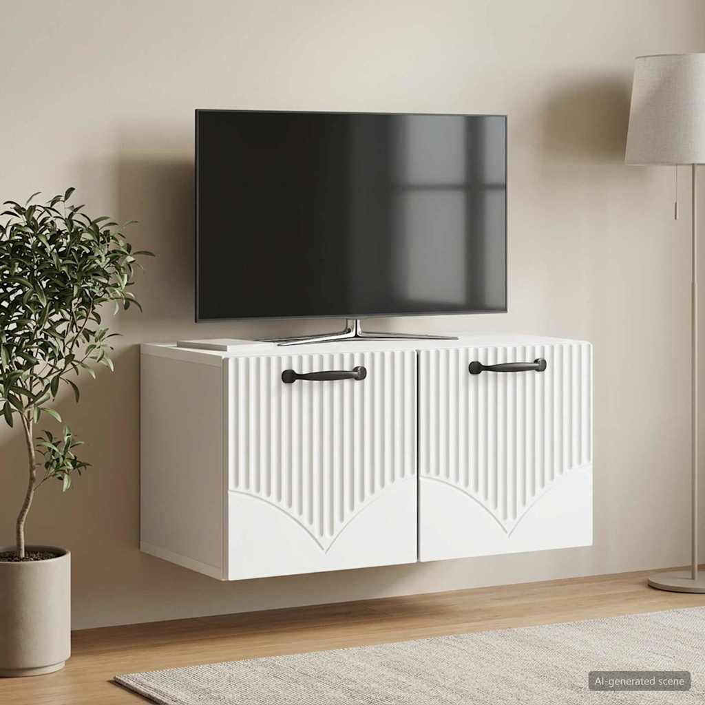 Fali TV szekrény Fehér 59,5 x 31 x 30 cm Szerelt Fa