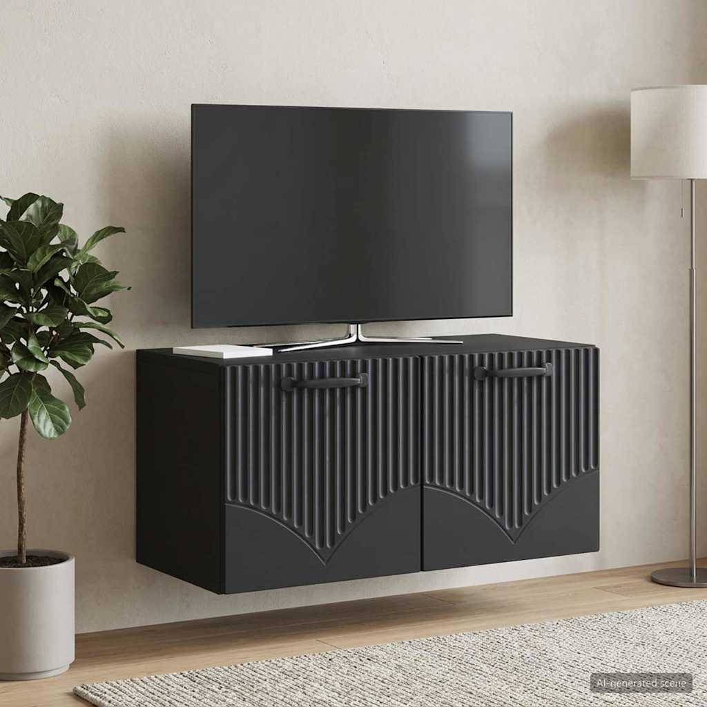 Fali TV szekrény Fekete 59,5 x 31 x 30 cm Szerelt Fa