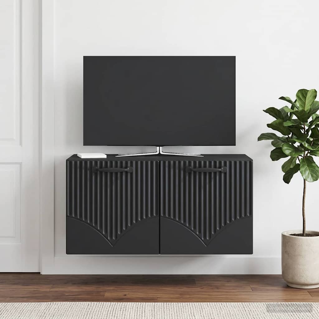 Fali TV szekrény Fekete 59,5 x 31 x 30 cm Szerelt Fa