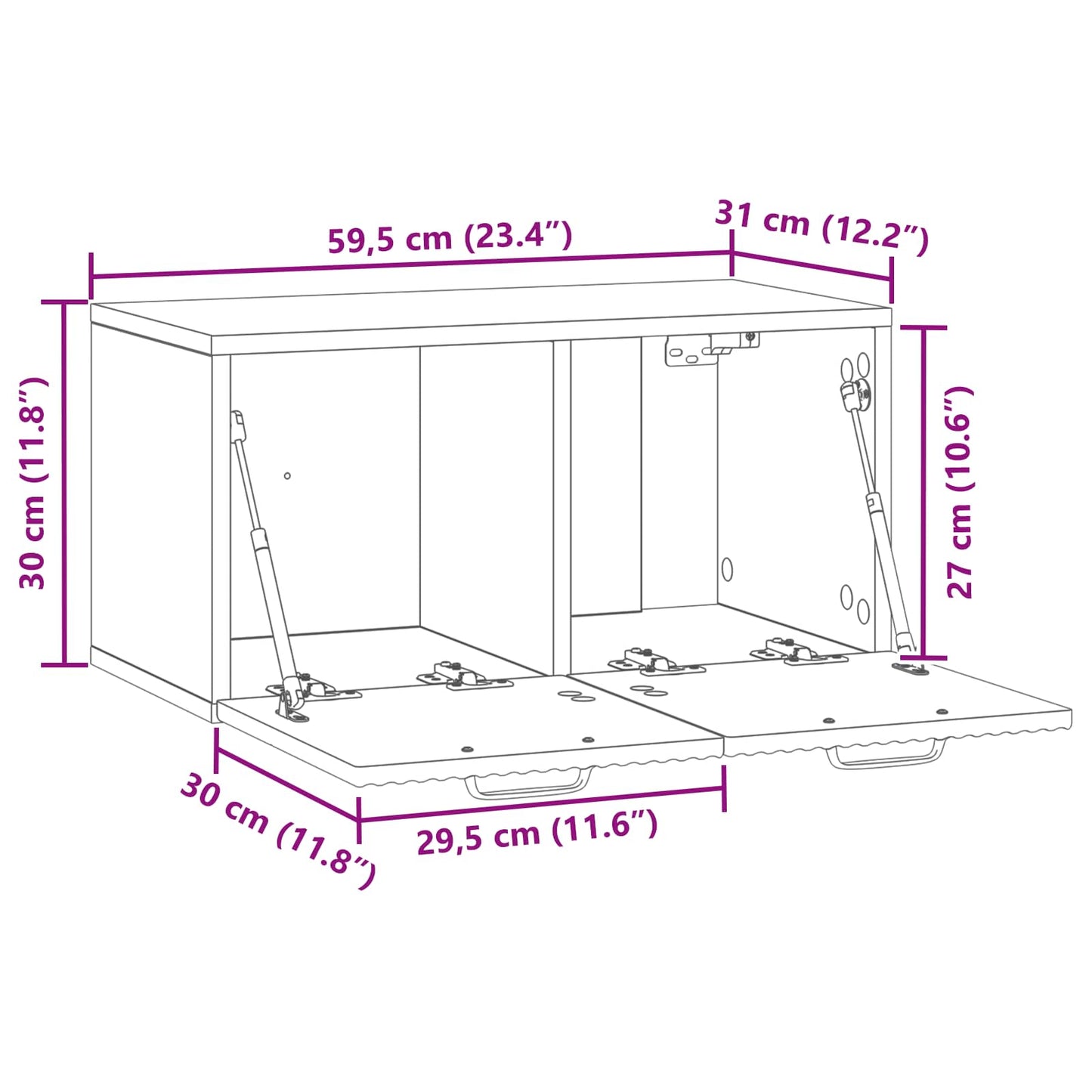 Fali TV szekrény Fekete 59,5 x 31 x 30 cm Szerelt Fa