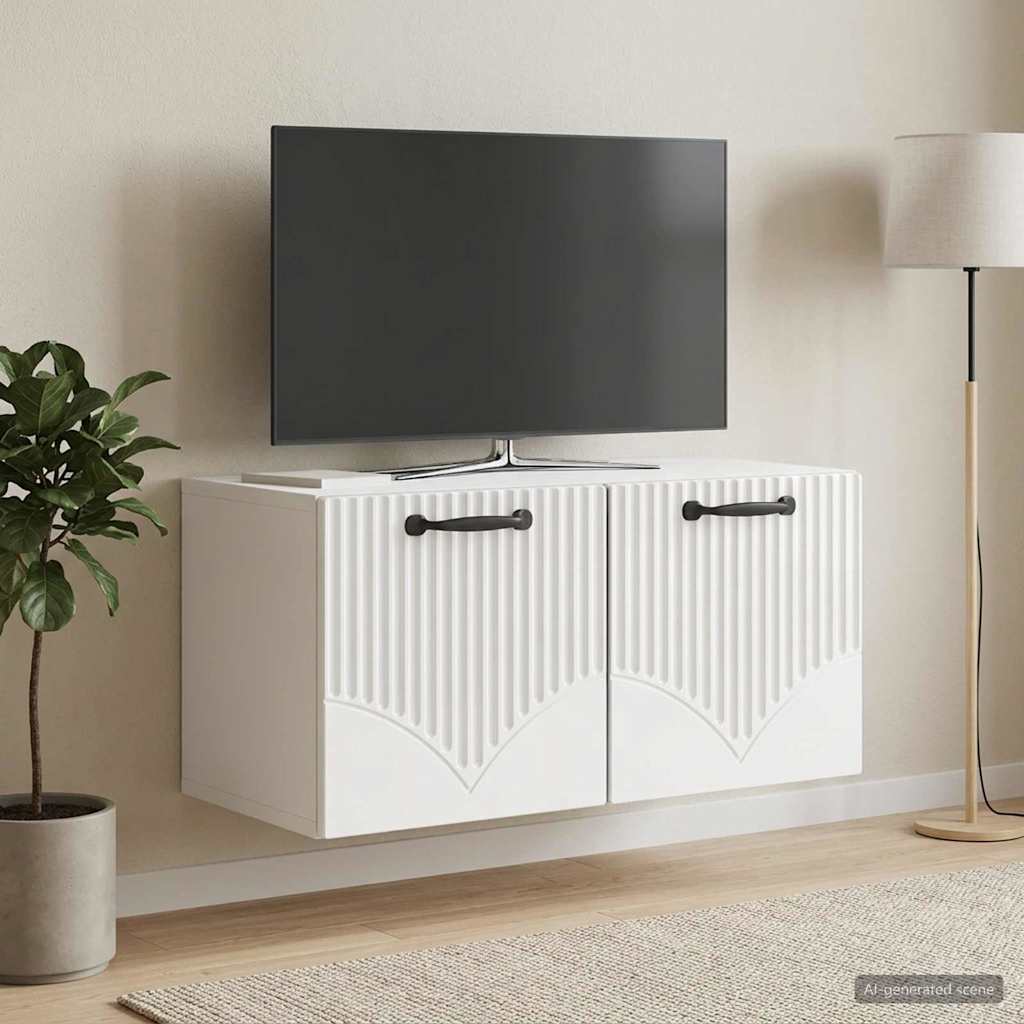 Fali TV szekrény Magasfényű Fehér 59,5 x 31 x 30 cm Szerelt Fa