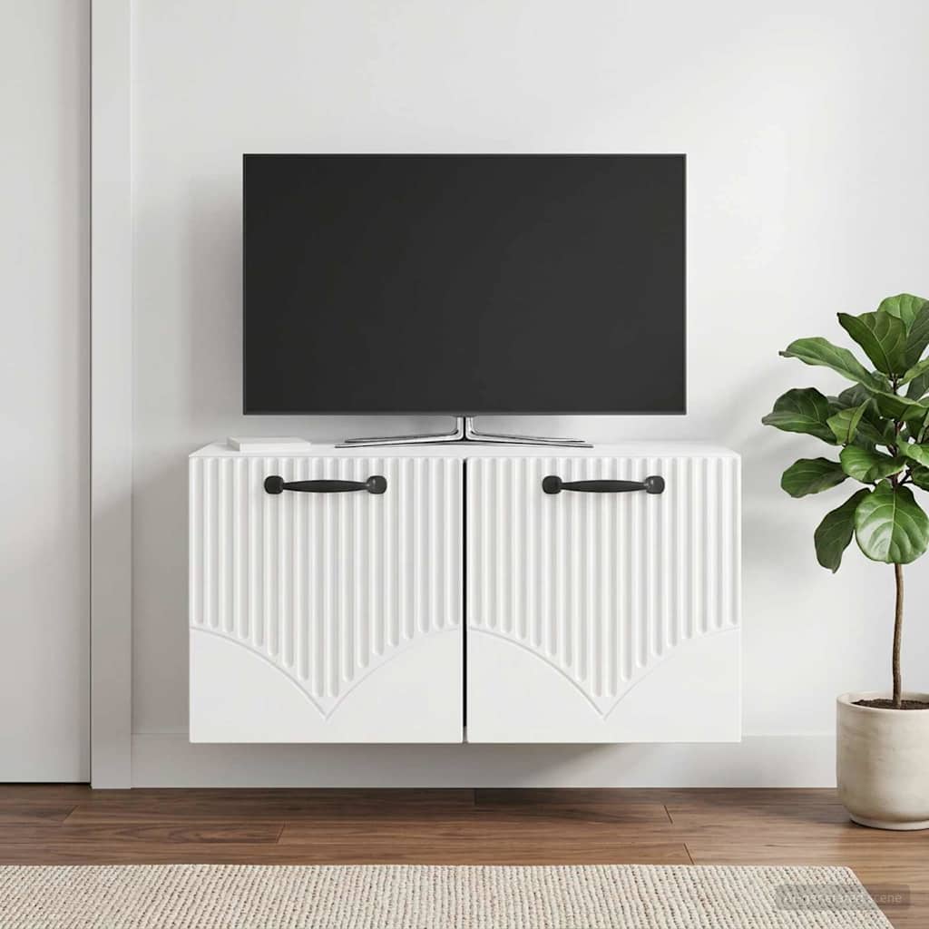 Fali TV szekrény Magasfényű Fehér 59,5 x 31 x 30 cm Szerelt Fa