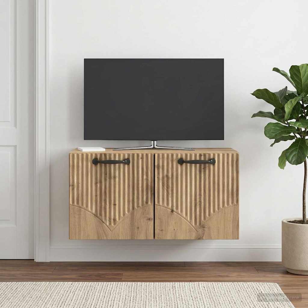 Fali TV szekrény 59,5 x 31 x 30 cm Kézműves Tölgy Szerelt Fa