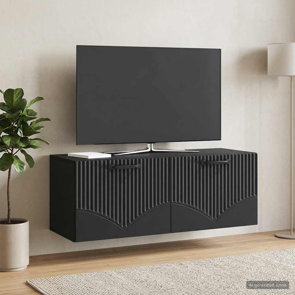 Fali TV szekrény Fekete 78,5 x 31 x 30 cm Szerelt Fa