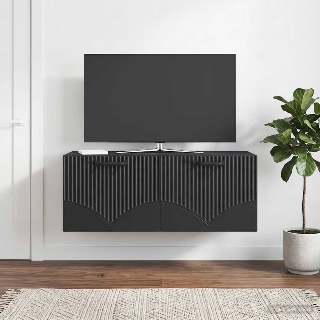 Fali TV szekrény Fekete 78,5 x 31 x 30 cm Szerelt Fa