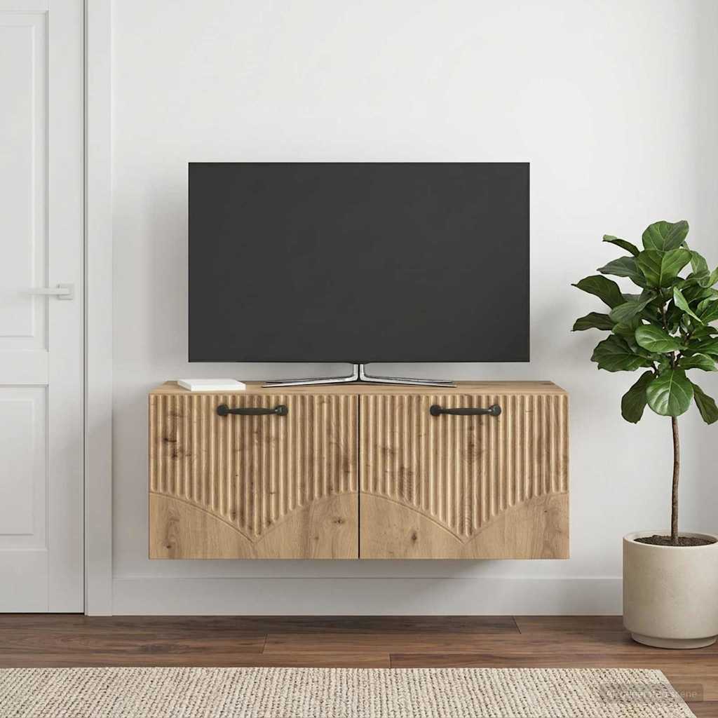 Fali TV szekrény 78,5 x 31 x 30 cm Kézműves Tölgy Szerelt Fa