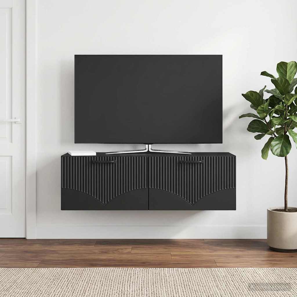 Fali TV szekrény Fekete 98 x 31 x 30 cm Szerelt Fa
